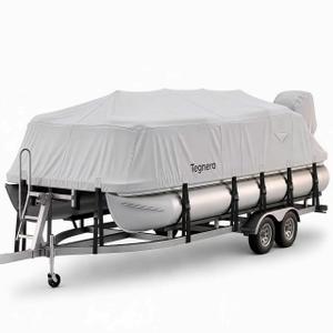1200D Pontoon Boat Cover 21–24ft,with 16 Adjustable Tie Down Straps, Gray