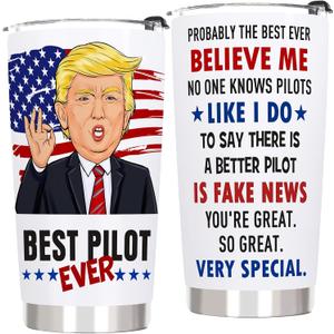 QTDS Pilot Gifts for Men Best Cool Gifts for Pilots - Aviation Lover Gift for Men, Dad, Son, Husband, Birthday Present for Pilot, 20 OZ Stainless Steel Insulated Travel Coffee Tumbler Cup