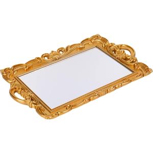 Sooyee Gold Decorative Tray,Bathroom Vanity Tray Decor, 15.3x9.8 Mirror Serving Tray with Handle for Dessert Table,Coffee Table,Vanity,Home Decor