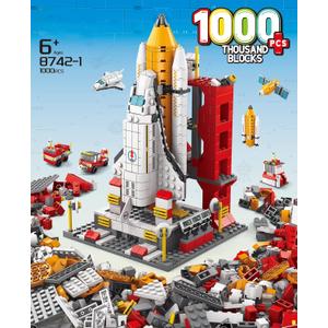 1000Pcs Space Exploration Shuttle Toys with Launch Control Center, 6-in-1 STEM Aerospace Building Kit Toy with Heavy Transport Rocket and Launcher Best Gifts for 6-12 Year Old Boys