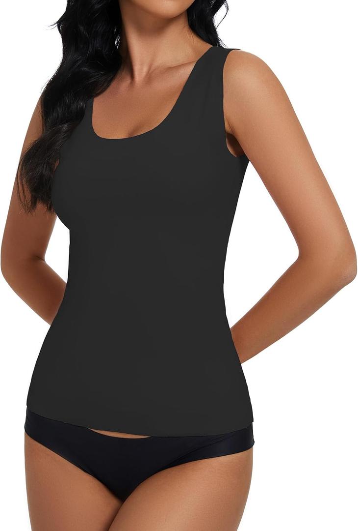 YYA Basic Tank Tops for Women, Thermal Vest Warm Tank-Top Sleeveless Camisole Lingerie, S-XL (Black)