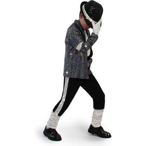 Disco Costume Kids 80s Sequin Pop King Dance Star Halloween Party Cosplay Outfit for Boys, Kids-L, Height:57-61Inch, Black