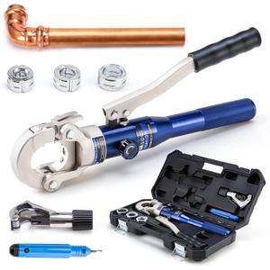 IBOSAD Copper Tube Fittings Hydraulic Pipe Crimping Tool with 1/2",3/4" and 1" Jaw Copper Pipe Press Crimper Pressing Pliers, with Pipe Cutter
