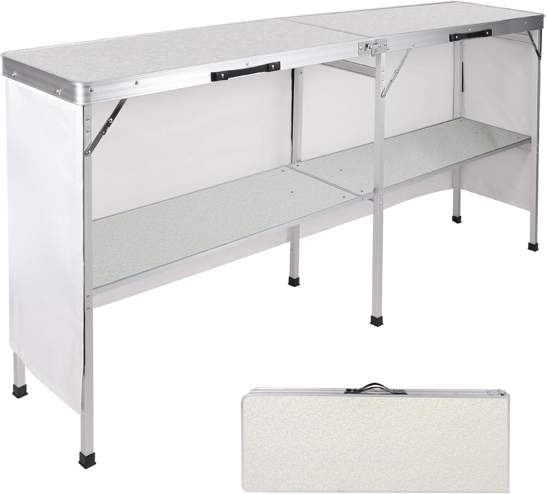 REDCAMP Portable Bar Table, Pop Up Folding Mobile Bar Bartender Table Podium Table for Events, Party, Camping, Tradeshow, Exhibition, Easy Setup, White, 78"x33"x15" 