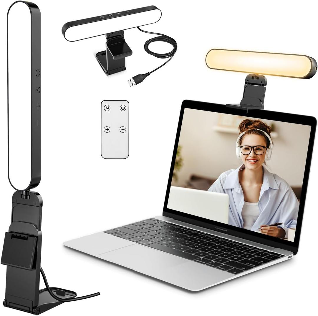 yAyusi Video Conference Light, LED Streaming Lighting for Laptop Computer Monitor, Desk Selfie Ring Light with Remote and Touch Control, PC Podcast Camera Webcam Light for Video Calls/Zoom Meetings