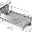 Dish Drying Rack Large Capacity - Stainless Steel Dish Rack for Kitchen Counter with Drain Board, Rustproof Dish Drainer with Auto Drain Spout Utensil Holder Glass Holder, Dinnerware Organizer, Gray