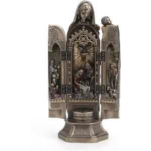 Veronese Design 7 7/8 Inch Tall Madonna and Baby Jesus Triptych Religious Decor Gift Cold Cast Bronzed Resin Faith Collecitbles Nativity Design