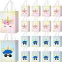 Locmeo 24 Pcs Unicorn Party Favor Bags with Handles - Reusable Non Woven Goodie Bags in Pink & Blue - Candy Treat Gift Bags for Girl & Boy Birthday Parties, 8 x 4 x 10 Inch