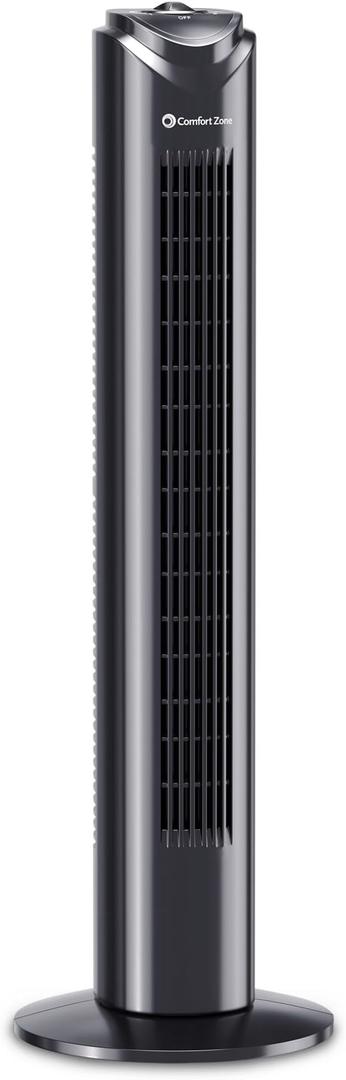 Comfort Zone 32-Inch Oscillating Tower Fan – Ultra-Slim Bladeless Design with 3 Speeds, 90° Wide Oscillation & Built-in Carry Handle – Quiet Portable Standing Fan for Bedroom, Home, or Office, Black
