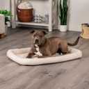 Furhaven Dog Bed for Large/Medium Dogs, 100% Washable, Sized to Fit Crates - Sherpa Fleece Bolster Crate Pad - Cream, Large