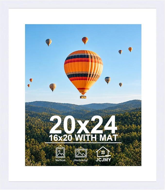 JCJMY 20x24 Picture Frame with 16x20 Mat, Display Photo 16x20 with Mat or 20 x 24 Without Mat, Wall Hanging Large 20 by 24 Poster Frame with Plexiglass, Black