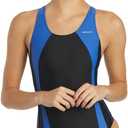 Sporti Wide Strap Athletic One Piece Swimsuit for Women - Solid Bathing Swimsuits for Competiton - Multi Color Selection (32, Black/Royal)