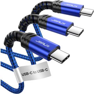 JSAUX 3-Pack USB C to USB C Cable 100W [10ft/6.6ft/3.3ft] Compatible with iPhone 17 Air 16 15 Pro Max Samsung Galaxy S25 S24 CarPlay iPad Pro, Type C to C Charger Cable Fast Charging - Blue