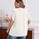 Women's Plus Size Casual Blouses Solid Business Work Tops Petal Short Sleeve V Neck Loose Fit T Shirt Summer Trendy 2026p (White, 4XL)