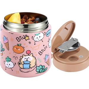 15.2oz Kids Thermo for Hot Food Vacuum Insulated Food Jar with 316 Stainless Steel Interior, Leakproof Wide Mouth Soup Thermos for School Lunch (Ice Cream Pink)