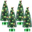 Seenelling 4 Pcs Mini Christmas Tree with Lights Bulk Mini Bottle Brush Trees 9.4 Inch Small Tabletop Christmas Tree Pre Lit Christmas Tree Xmas Tree for Christmas Decoration Xmas Holiday(Green)