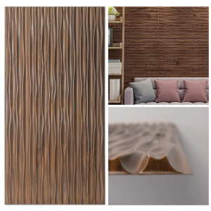 Art3d Walnut Large PVC 3D Wall Panels for Interior Wall Décor, Drop Ceiling Tile 2x4, 3D Textured Wavy Wall Panels Decorative, Pack of 6 Tiles(47.2"×23.6")