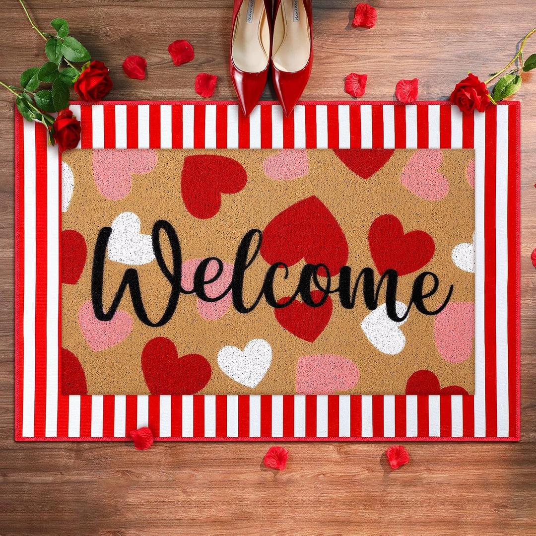 Tinideya 2 Pcs Door Mat Welcome Outdoor Non Slip Coir Mats Floor Layering Doormats Seasonal for Front Porch Entryway Decor(Valentine Heart) Tinideya 2 Pcs Door Mat Welcome Outdoor Non Slip Coir Mats Floor Layering Doormats Seasonal for Front Porch Entryway Decor(Valentine Heart)