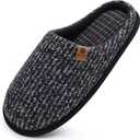 ONCAI Mens Black Knit Stripes Cozy Memory Foam scuff Slippers Slip On Warm House Shoes Indoor/ Outdoor With Best Arch Surpport (Size 8.5, Black)