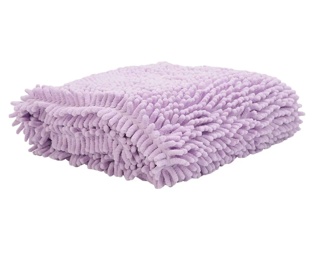 Untra Absorbent Dog Bath Towel Quick Drying Chenille Towels with Hand Pockets Cleaning Dogs and Cats Medium, Purple