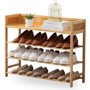 Bamboo Shoe Rack Organizer, 4 Tier Shoe Shelf Storage Organizer, for Entryway, Hallway, and Closet (Nature-31.5)