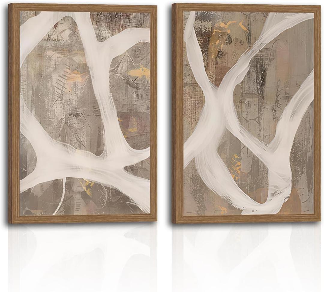 2Pcs Framed Neutral Abstract Wall ArtCanvas Prints Paintings Artwork for Walls Minimalist Beige Taupe White Abstract Modern Pictures Hallway Bedroom Office Décor for Living Room 16x24in