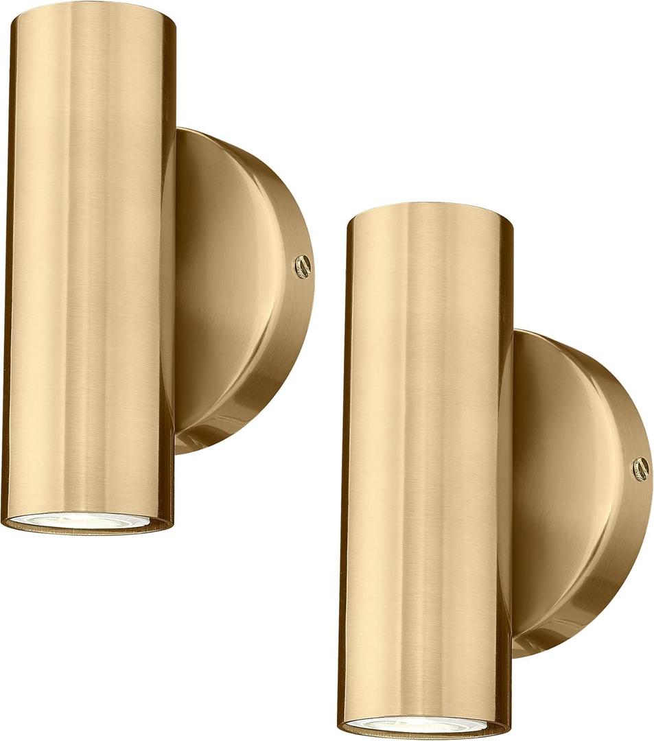 2-Light Wall Light, Brass Gold Wall Sconce, Indoor Up and Down Wall Lamp for Bedroom Bathroom Stair Entryway (2 Pack), WL4830-2W-BB-2PK