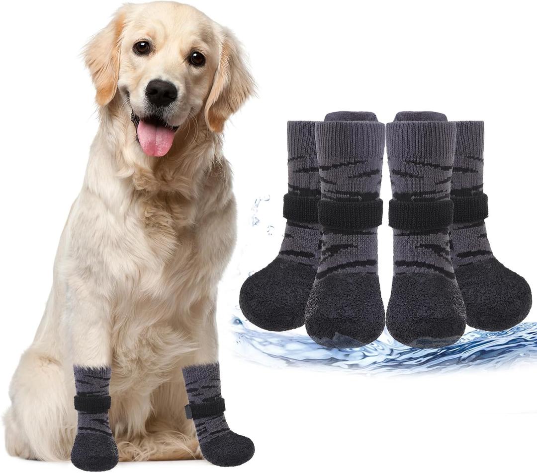 PUPTECK Anti Slip Dogs Shoes for Hot/Cold Pavement, Senior Booties, Rubber Boots & Paw Protectors for Small Medium Large Size Dogs to Prevent Licking, Grippy Socks for Hardwood Floors, Tiger XL (Black)