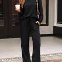 LILLUSORY Womens Two Piece Lounge Sets Mock Turtleneck Tops Wide Leg Drawstring Pants Sweatsuit with Pockets (Black, S)