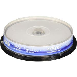 PlexDisc Water Resistant Glossy White Inkjet Printable BD-R DL 6x 50GB Blu-ray, 10 Disc Spindle