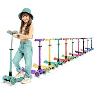 Mini 3-Wheel Kids Scooter with Multi-Color Wheel Lights  4-Height Adjustable Handlebar, Wide Anti-Slip Deck, Child Safety Certified, Boys & Girls Ages 2+ Supports Up to 110 lbs (Teal)