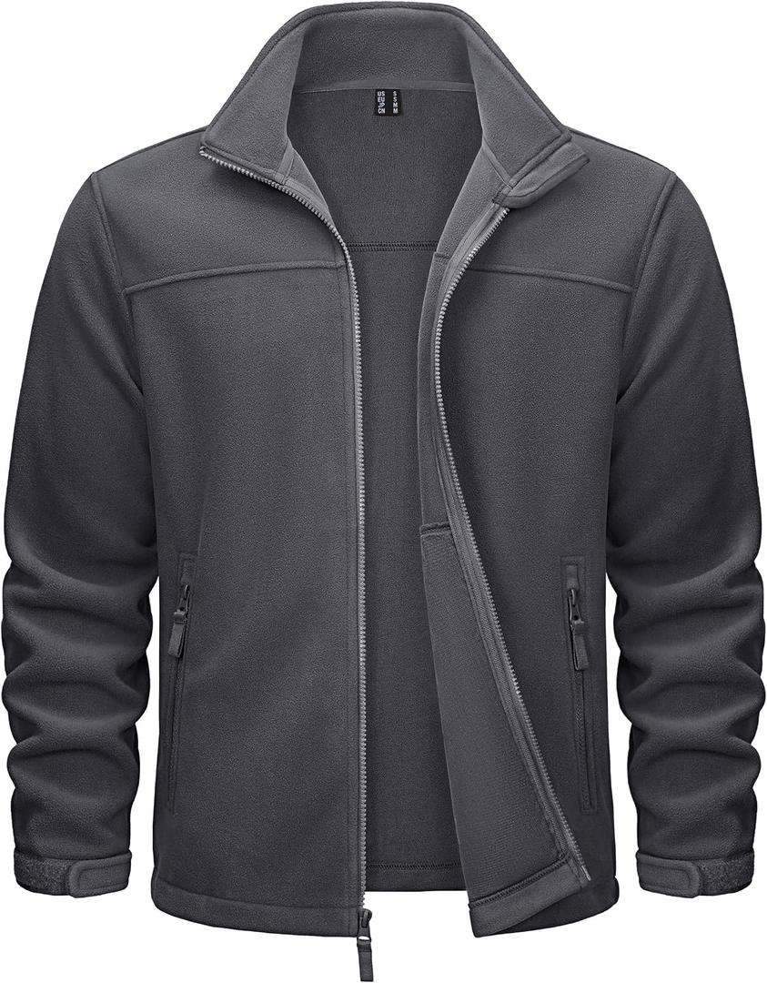 TACVASEN Men's Polar Fleece Jackets Lightweight Soft Winter Thermal Coats Outdoor Windproof Zip Up Jacket with Pockets (L)