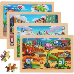 Puzzles for Kids Ages 4-6 – 24-Piece Toddler Puzzles Set (4 Packs) – Construction & Vehicle Learning Activity Toys for Boys & Girls, Perfect Preschool Wooden Puzzles for Toddlers 3-5