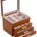 Lolalet Jewelry Box, Clear Window Wood Jewelry Storage for Earrings Bracelets Necklaces Rings, High Capacity Organizer for Women, Valentine's Day Gift -Cherrywood, 4 Layers