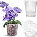 TRUEDAYS Orchid Pot with Saucers  4 Pack 6 Inch Clear Orchid Pots with Drainage Holes for Repotting  Ideal for Healthy Root Growth  Sturdy Plastic Plant Pot for Indoor & Outdoor Plants