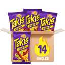 Takis Fuego Rolled Tortilla Chips, Hot Chili Pepper Flavored, Multipack Box with 14 Bags of 9.9 Ounces, BBD: 3/9/26