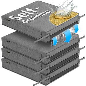 SUNROX DryFast Foam Outdoor Patio Chair Cushions with DryMesh Drainage, All-Weather FadeShield Water Resistant Patio Furniture Cushions 24"x24"x4", 4 Pack Heather Charcoal