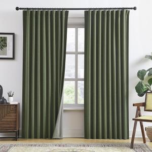 RAIN CITY 2 PCs Olive Green Linen Blackout Curtains 84 Inch Long for Living Room,Pinch Pleated Drape with Hooks Back Tab Boho Decor, Olive Forest Loden Full Black Out Curtains for Bedroom, 50"W x 84"L (Pack of 2), Loden