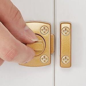 2 Packs Rotate Bolt Latch Gate Latches Safety Door Lock, Pet Door Lock, Cabinet Furniture, Bathroom，Windows, Antique Lock Gate Latches Wine Cabinet Closet Door Latches (Alluvial Gold_2 Pack)