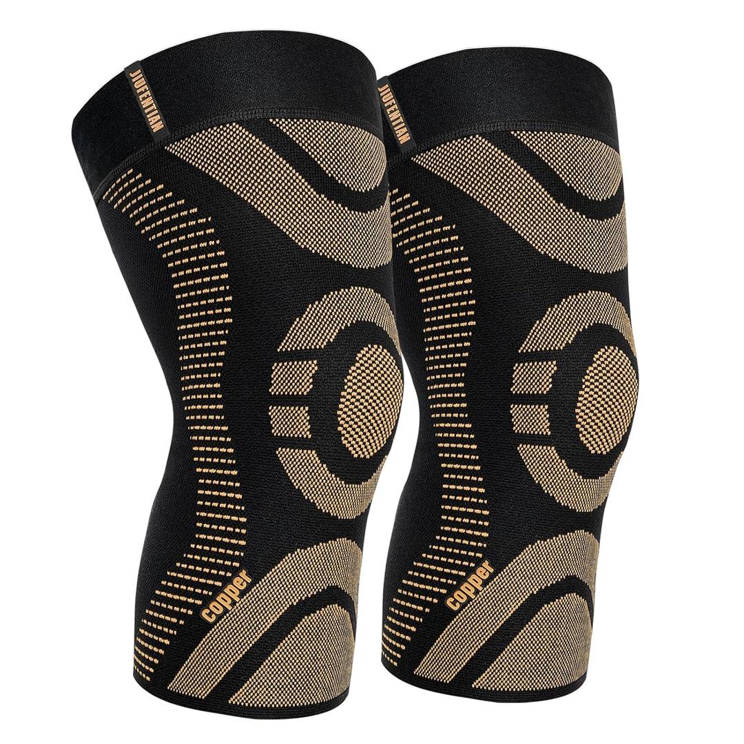 JIUFENTIAN 2 Pack Copper Knee Brace Compression Sleeve for Women & Men - Pain Relief for Arthritis, Meniscus Tear, ACL, Running, Workout & Sports(Medium)