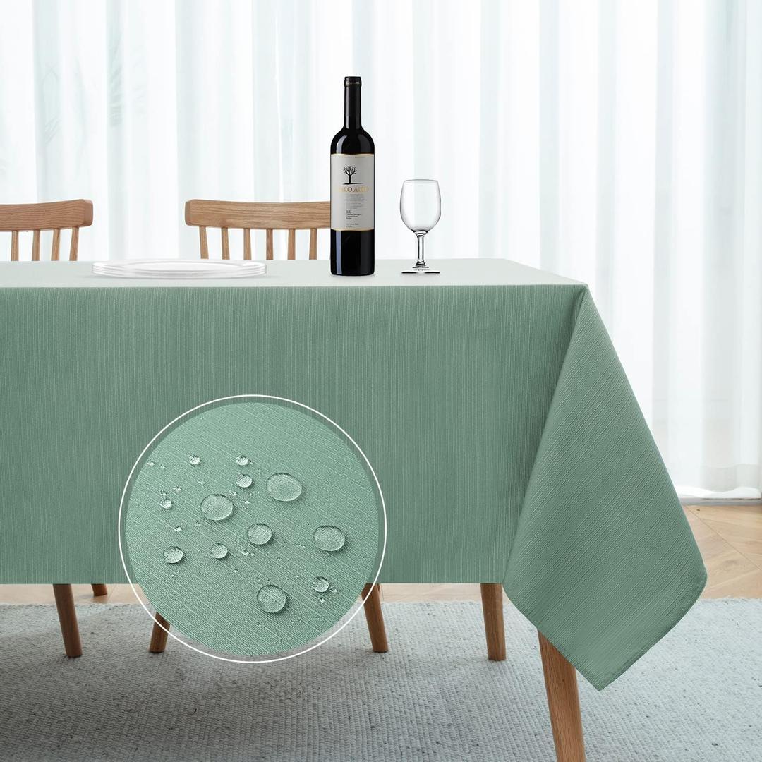 Softalker Damask Summer Rectangle Table Cloth - Geometric Line Thick Jacquard Table Covers Waterproof Stain Resistant Washable Tablecloth for Kitchen Party Outdoor Picnic (60 x 84 inch,Light Green)