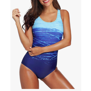 Athletic One Piece Swimsuit Women Modest Criss Cross Back Bathing Suit Quick Dry Full Coverage Swim Suit, Size 4XL
