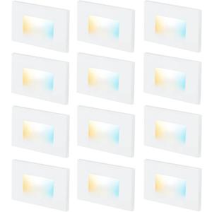 CLOUDY BAY 3 Color 120V Dimmable LED Indoor Outdoor Step Light,3000K/4000K/5000K 3W 100lm Stair Light,White Finish,12 Pack
