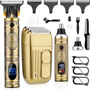 Saoilli Professional Hair Trimmer for Men,Hair Clippers Nose Hair Trimmer Shaver Set,Cordless Barber Clippers,T-Blade Beard Trimmer Electric Shaver Razor for Men Haircutting Grooming Kit (2h-bronze)