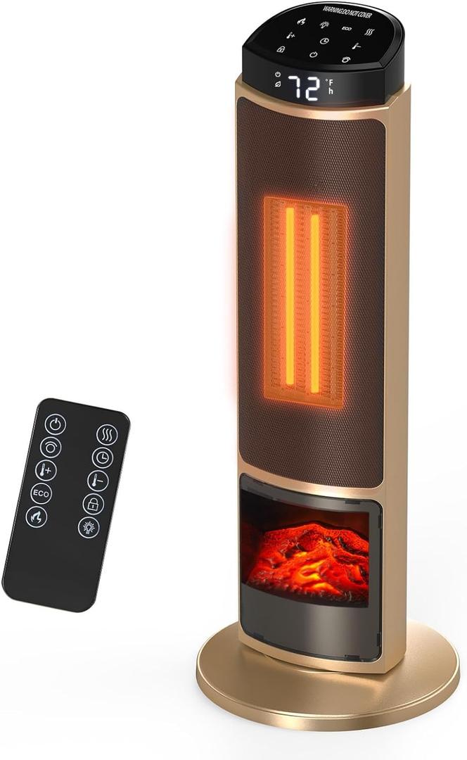 Dumos 23inch Space Heaters for Indoor Use, Portable Heater with 7 Light Colors, Adjustable Thermostat with Remote, Tip-over Protection Up to 95°F, 70°Oscillation