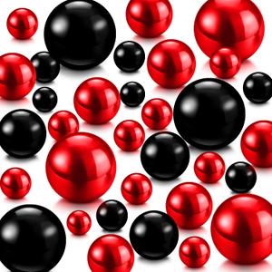 Jadive 200 Pieces Pearl Beads for Vase Filler Centerpieces, No Holes Pearl Makeup Beads for Wedding Holiday Party Home Brushes Holder Decor, 10/14/20/30 mm (Bright Black, Bright Red)
