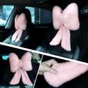 Macarrie 2 Pcs Car Neck Pillow Plush Butterfly Bow Car Headrest Pillow Comfortable Seat Neck Support Cute Head Rest Accessories for Driving Travel Driver Chair Girl Style Interior Decor(Pink)