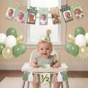 Half Birthday Decorations for Baby - Green 1/2 Birthday Hat, Half Birthday Photo Banner, Pastel Balloons, 1/2 High Chair Banner, 1/2 Way To One Cake Topper, 6 Months Party Supplies
