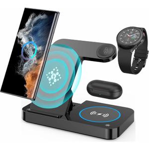 Wireless Charging Station for Samsung, 3 in 1 Wireless Charger Stand for Samsung Galaxy S26 Ultra S25 S24 Ultra S23 S22 Note 20 Z Fold 7/6 - Wireless Charger Dock for Galaxy Watch 8 7 6 5 Buds