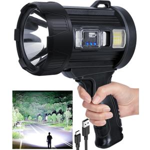 Sigoobal Rechargeable Spotlight,2000000 LM Super Bright Handheld Spot Light LED Flashlight High Lumens,Powered Spotlight Large Searchlight Outdoor with Solar Panels for Boating Camping Hunting